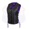 HL14859PURPLEEYELET WOMEN SIDE LACE VEST  M/O BUFFALO LEATHER PURPLE/BLK - HighwayLeather