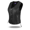 HL14856BRAIDED WOMEN BLACK VEST SIDE LACE M/O BUFFALO LEATHER - HighwayLeather