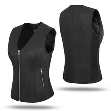 HL14854LMB WOMEN SIDE STRETCH VEST M/O LAMB LEATHER BLACK - HighwayLeather