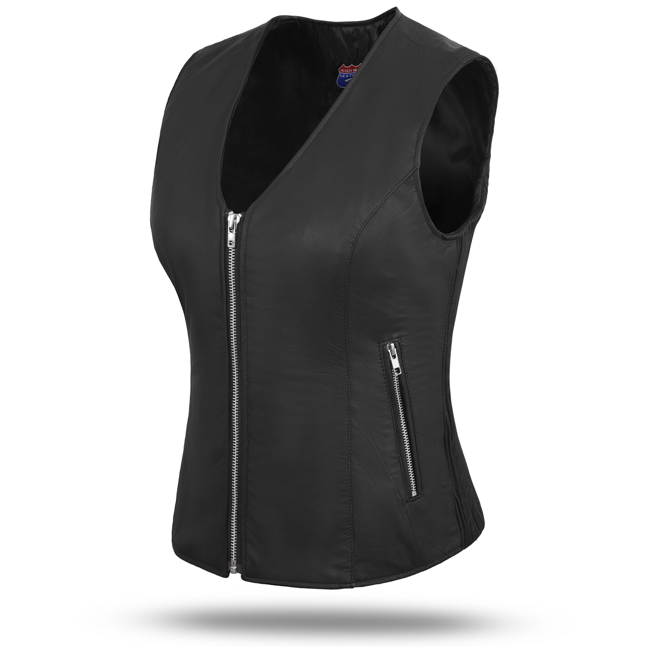 HL14854LMB WOMEN SIDE STRETCH VEST M/O LAMB LEATHER BLACK - HighwayLeather