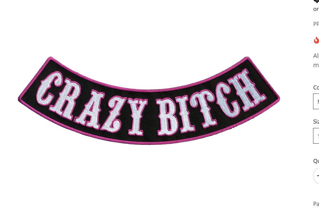 PATCH CRAZY BITCH BTM ROCK 10"-PPM5185 : 10W 2H - HighwayLeather