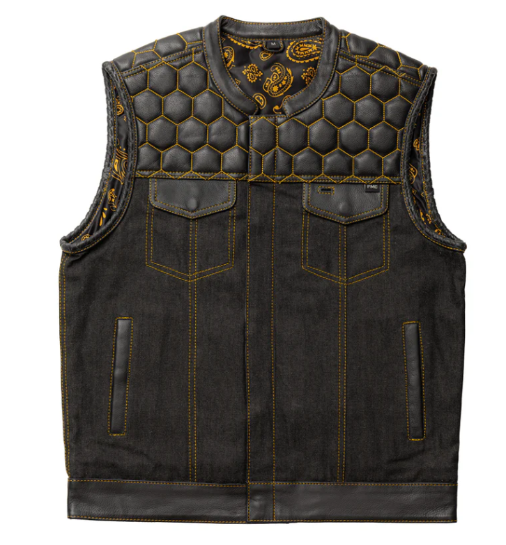 M014 Finish Line -  Men's Motorcycle Leather Vest - HighwayLeather