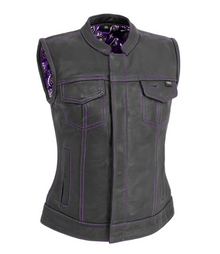 FIL021PURPLE | Jessica - Women's Club Style Motorcycle Leather Vest - HighwayLeather