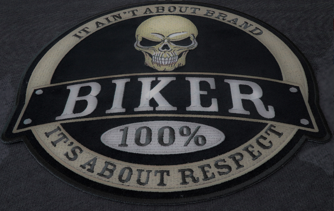 PL6105 It Ain't About Brand Biker 100% It's All About Respect Skull Patch - 10x10 inch