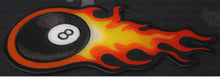 P7085 Flaming 8 Ball Iron on Biker Patch - 7.25x3.5 inch