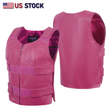 HOT PINK HL14945HOT PINK Women hot pink bullet proof style leather Vest women biker club - HighwayLeather