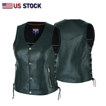 Women's Lace up side leather motorcycle vest - HL14851SPT - HighwayLeather