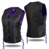 HL14859PURPLEEYELET WOMEN SIDE LACE VEST  M/O BUFFALO LEATHER BLK - HighwayLeather