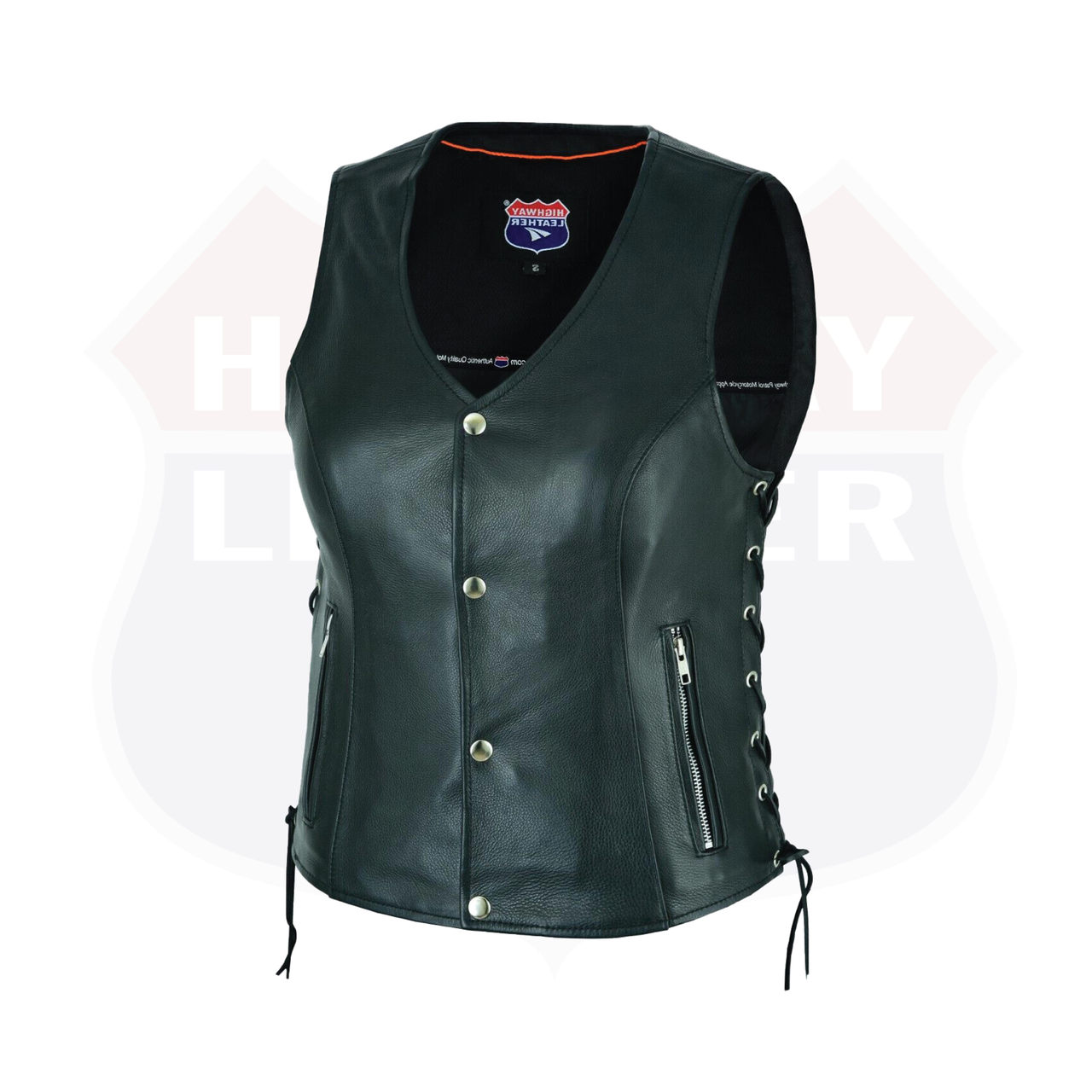 Women's Lace up side leather motorcycle vest - HL14851SPT - HighwayLeather