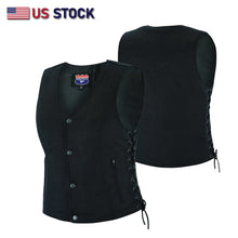 Women’s Denim Motorcycle Side Lace Club Vest with 2 Inside Ammo Pocket HL21851 - HighwayLeather