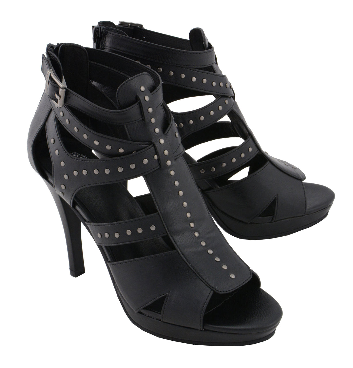 Milwaukee Performance MBL9452 Women's Black Stiletto Heeled Sandals with Studded Ankle Straps