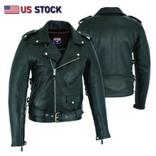 Highway Leather Old School Police Style Motorcycle Leather Jacket HL10205Blk - HighwayLeather