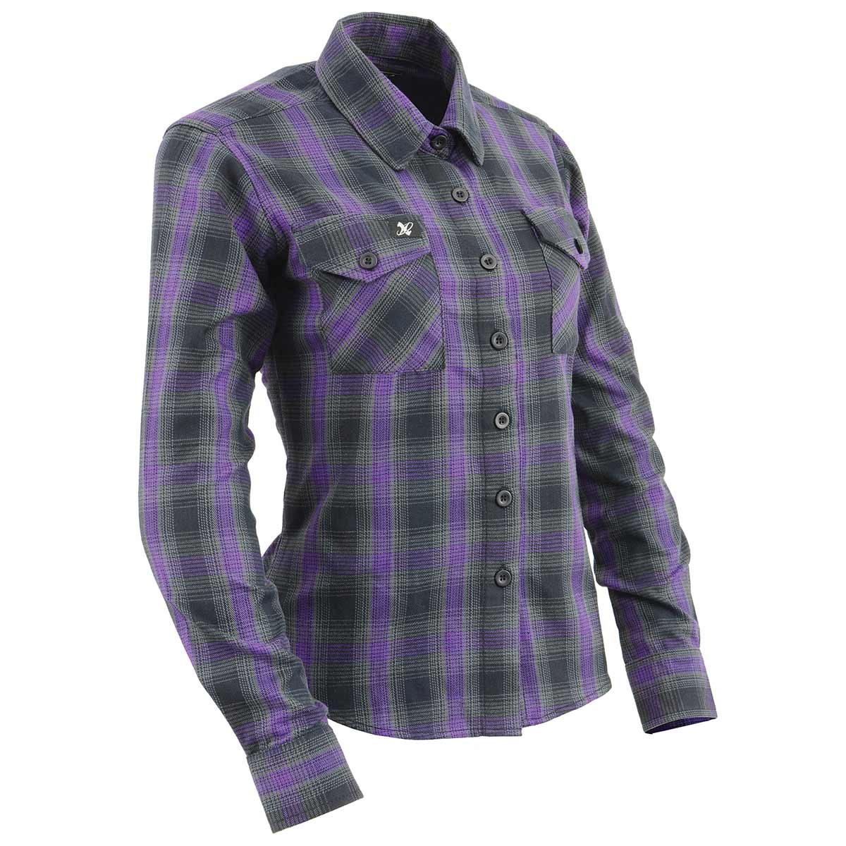 NexGen MNG21603 Women's Casual Black with Purple Long Sleeve Casual Cotton Flannel Shirt