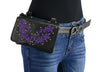 Milwaukee Leather MP8853 Women's 'Flower' Black and Purple Leather Multi Pocket Belt Bag