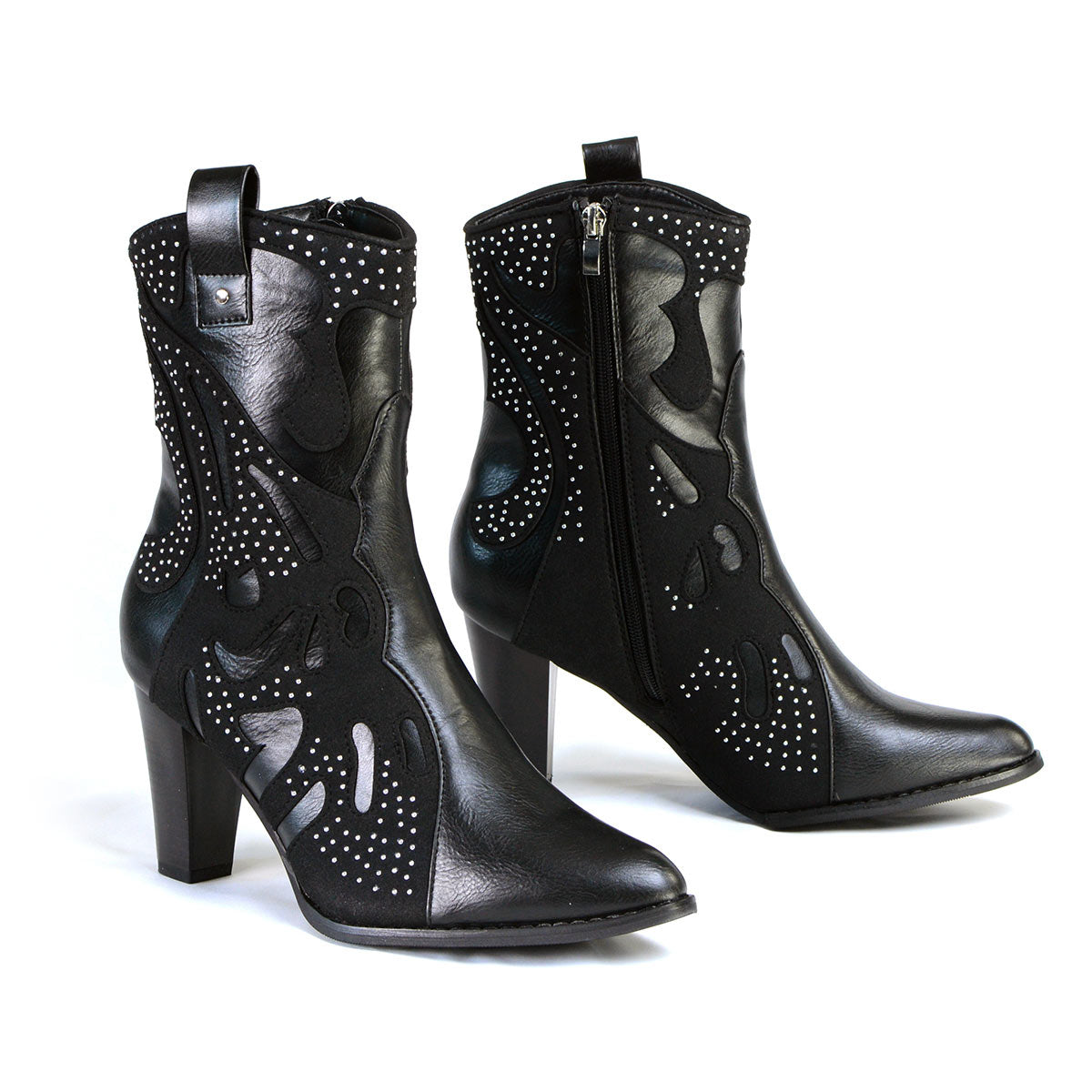 Milwaukee Leather MBL9429 Women's Black Western Style Boots with Studded Bling - HighwayLeather