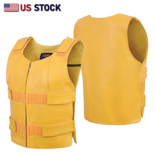 HL14945YELLOW Women Yellow bullet proof style leather vest- for biker club - HighwayLeather