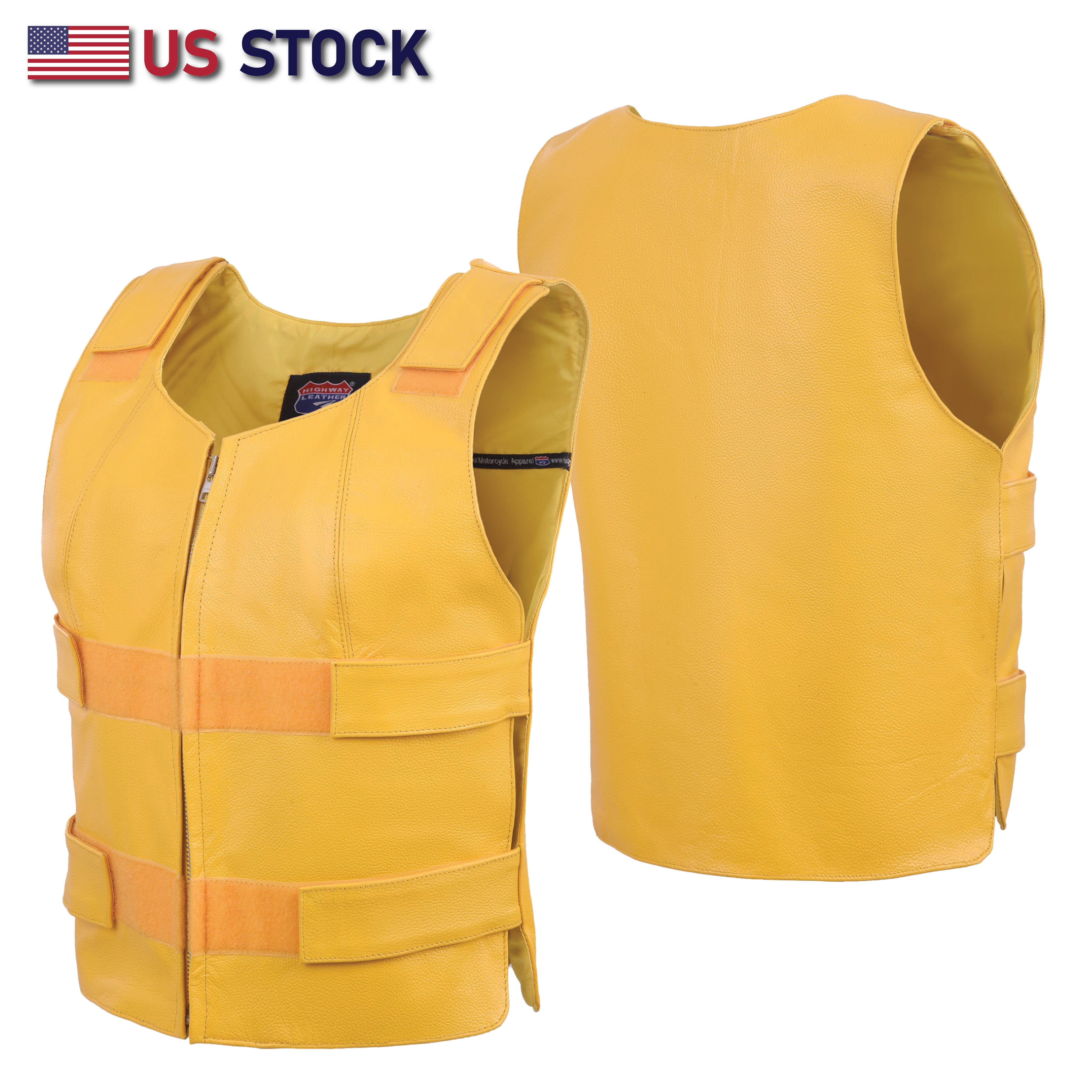 HL14945YELLOW Women Yellow bullet proof style leather vest for biker club HighwayLeather