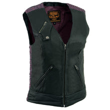 Milwaukee Leather MLL4571 Ladies 'Crinkled' Black and Purple Lightweight Leather Vest