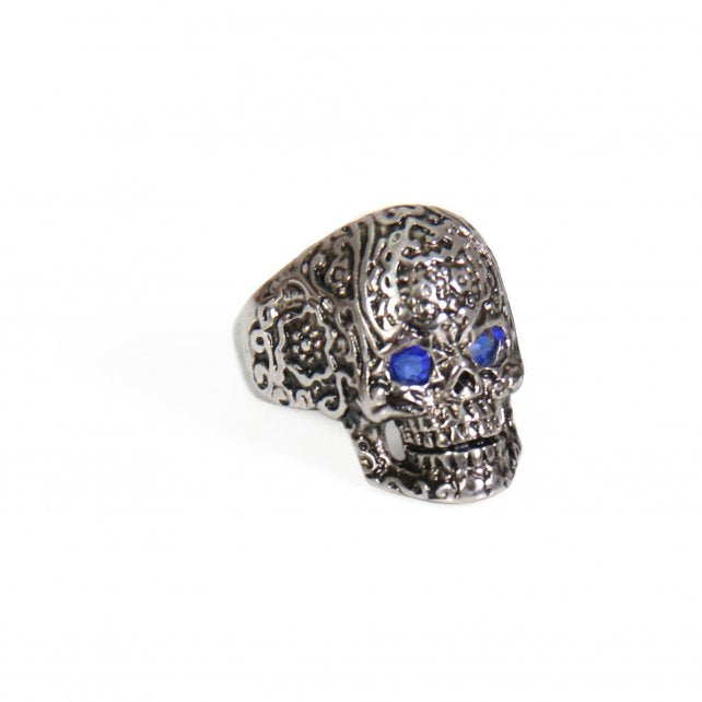 Hot Leathers JWR1110 Blue Eye Pattern Skull Stainless Steel Ring