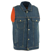 Milwaukee Leather DM1331 Men's Blue Snap Front Denim Vest with Shirt Collar