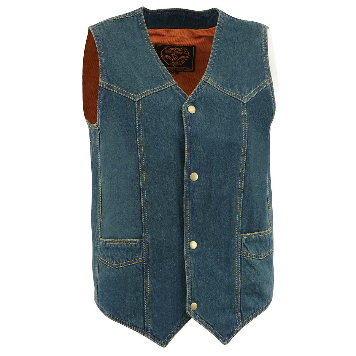 Milwaukee Leather DM1310 Men's Blue Denim Classic Snap Front Biker Vest