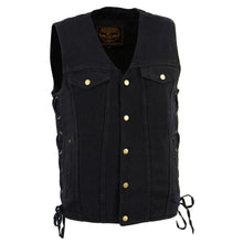 Milwaukee Leather DM1360 Men's Black Side Lace Denim Vest with Chest Pockets