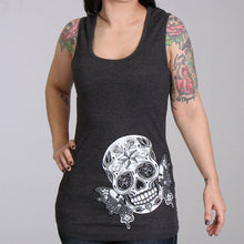 Hot Leathers GLR2388 'Butterfly Sugar Skull' Full Length Boy Beater Heather Charcoal Tank Top