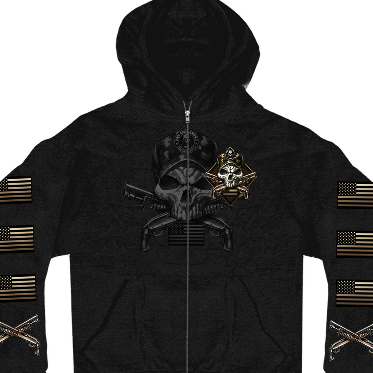 Hot Leathers GMZ4415 Menâ€™s â€˜Camo Skullâ€™ Black Hoodie with Zipper Closure