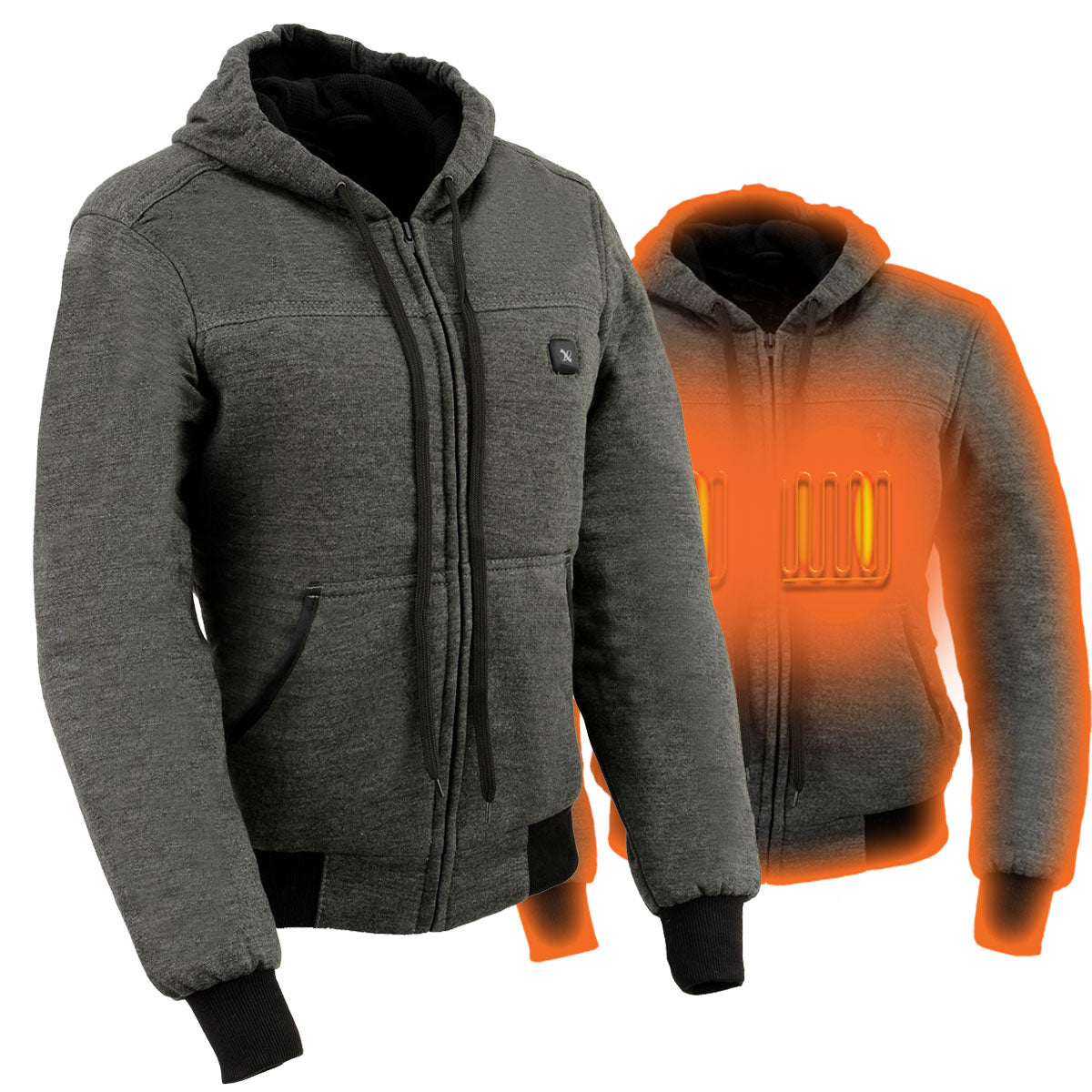 Nexgen Heat MPL2713SET Women Grey 'Heated' Front Zipper Fiery Hoodie Jacket for Outdoor Activities w/ Battery Pack