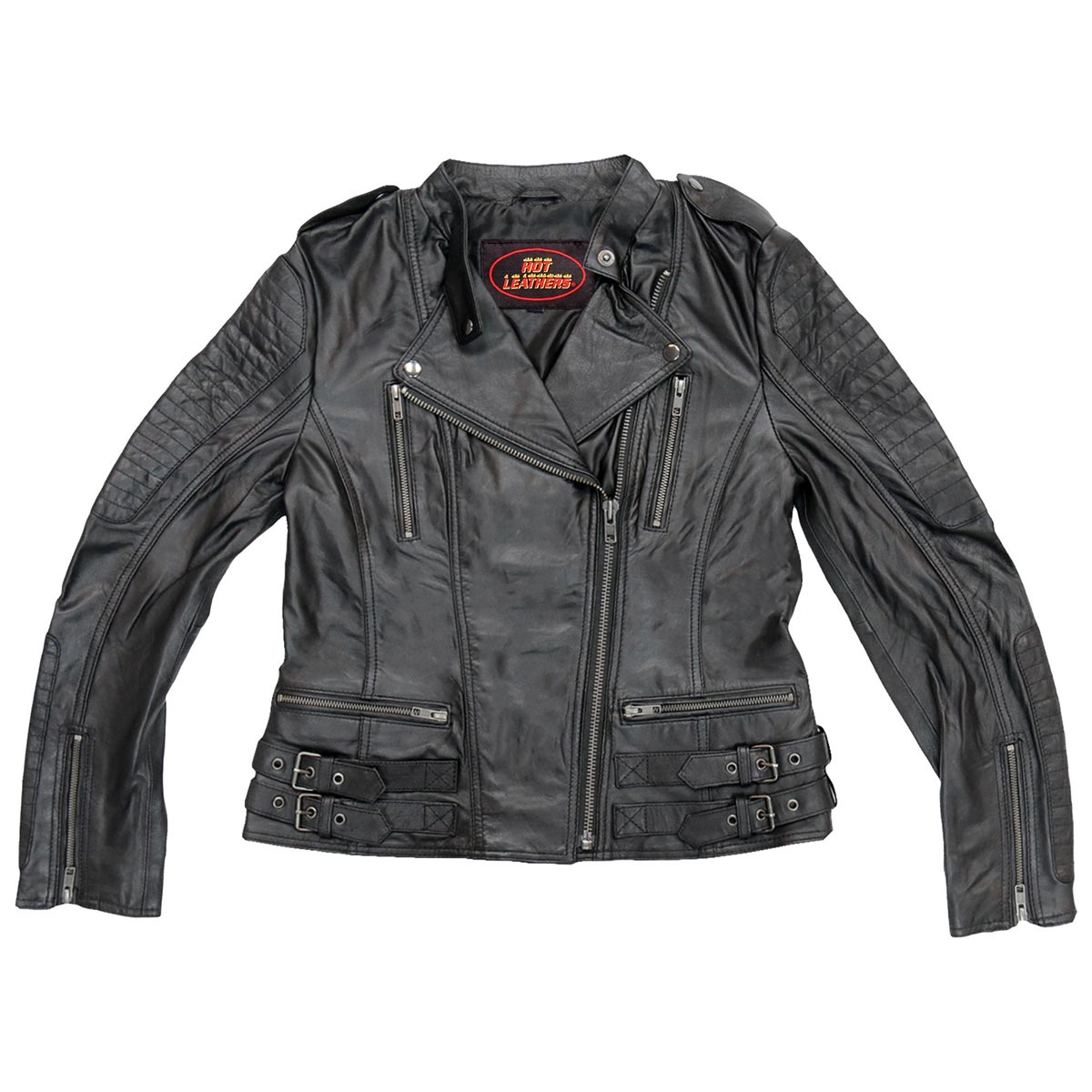 Hot Leathers Ladies Lightweight Leather Biker Jacket - Black / S