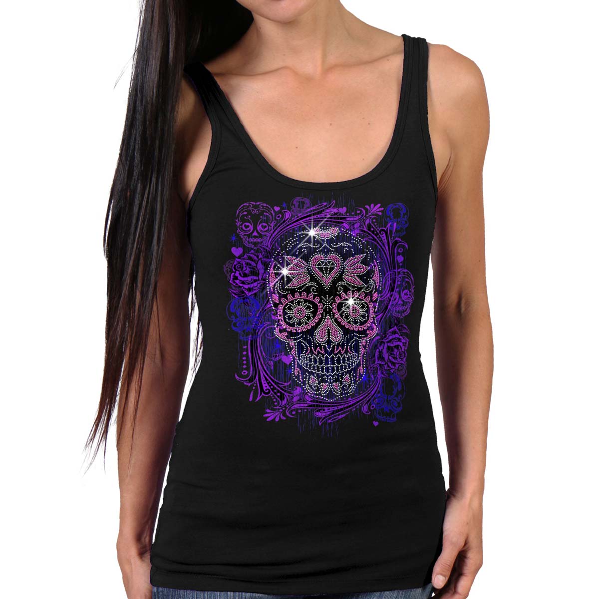 Hot Leathers GLR2562 Ladies Black Sugar Skull Bling Tank Top