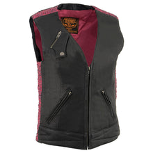 Milwaukee Leather MLL4571 Ladies 'Crinkled' Black and Pink Lightweight Leather Vest