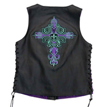 Hot Leathers VSL2001 Ladies Black 'Fleur De Lis Cross' Leather Vest