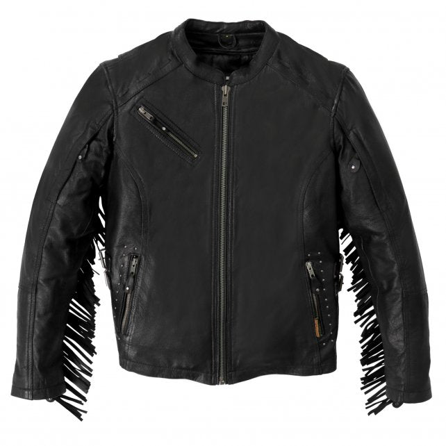 Hot Leathers JKL1028 Studs and Fringe Ladies Black Carry Conceal Leather Jacket