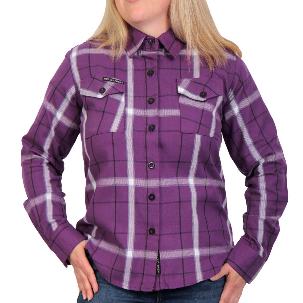 Hot Leathers FLL3010 Ladies 'Purple, White and Black' Flannel Shirt