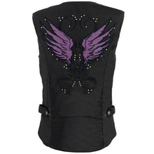 Milwaukee Leather MPL1955 Ladies 'Winged Embroidery' Black and Purple Textile Vest