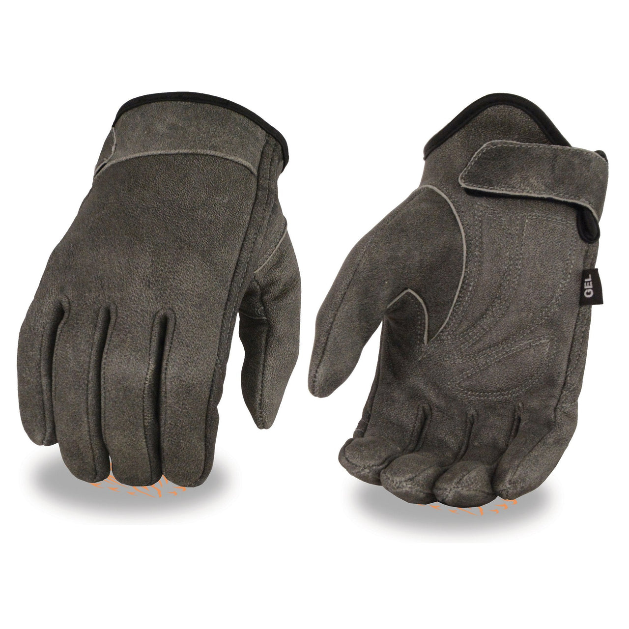 Milwaukee Leather MG7511 Men's Grey Leather Gel Padded Palm Short Wrist Motorcycle Hand Gloves W/ ‘Full Panel Cover’