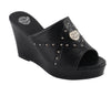 Milwaukee Performance MBL9407 Women's Black Open Toe Wedge Sandals with Studs