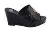 Milwaukee Performance MBL9407 Women's Black Open Toe Wedge Sandals with Studs