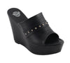 Milwaukee Leather MBL9408 Women's Black Open Toe Platform Wedges with Rivet Details