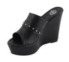 Milwaukee Leather MBL9408 Women's Black Open Toe Platform Wedges with Rivet Details