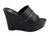 Milwaukee Leather MBL9408 Women's Black Open Toe Platform Wedges with Rivet Details