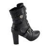 Milwaukee Leather MBL9431 Women's Black Lace-Up Boots with Block Heel and Buckle Strap