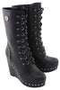 Milwaukee Leather MBL9438 Women's Black Lace-Up Boots with Platform Wedge