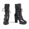 Milwaukee Leather MBL9459 Women's Black Leather Buckles Platform Boots with Lace-Up Closure