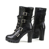 Milwaukee Leather MBL9459 Women's Black Leather Buckles Platform Boots with Lace-Up Closure