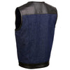 Milwaukee Leather MDM3004 Men's 'Brute' Concealed Snap Blue Denim and Black Leather Club Style Vest w/ Hidden Zipper