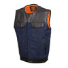 Milwaukee Leather MDM3004 Men's 'Brute' Concealed Snap Blue Denim and Black Leather Club Style Vest w/ Hidden Zipper