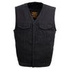 Milwaukee Leather MDM3012 Men's 'Brute' Concealed Snap Black Denim V-Neck Club Style Vest w/ Hidden Zipper