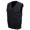 Milwaukee Leather MDM3012 Men's 'Brute' Concealed Snap Black Denim V-Neck Club Style Vest w/ Hidden Zipper